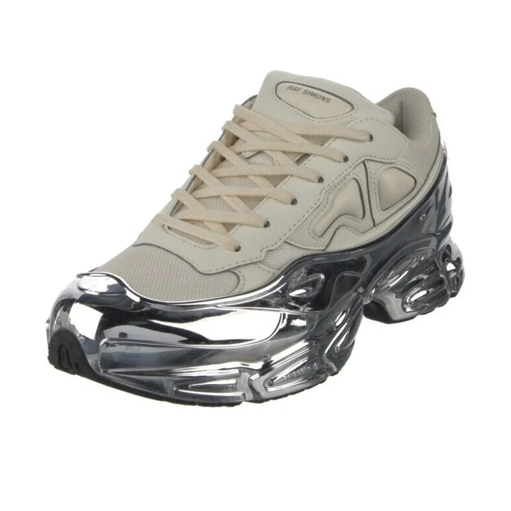 USED Adidas x Raf Simons Ozweego Metallic Mirrored Silver Cream Sz 7.5‎ EE7945